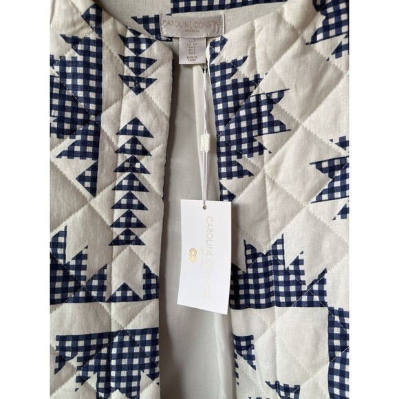 Caroline Constas women White & Navy Linen Blend Quilted Blazer Jacket size Small - Picture 5 of 6